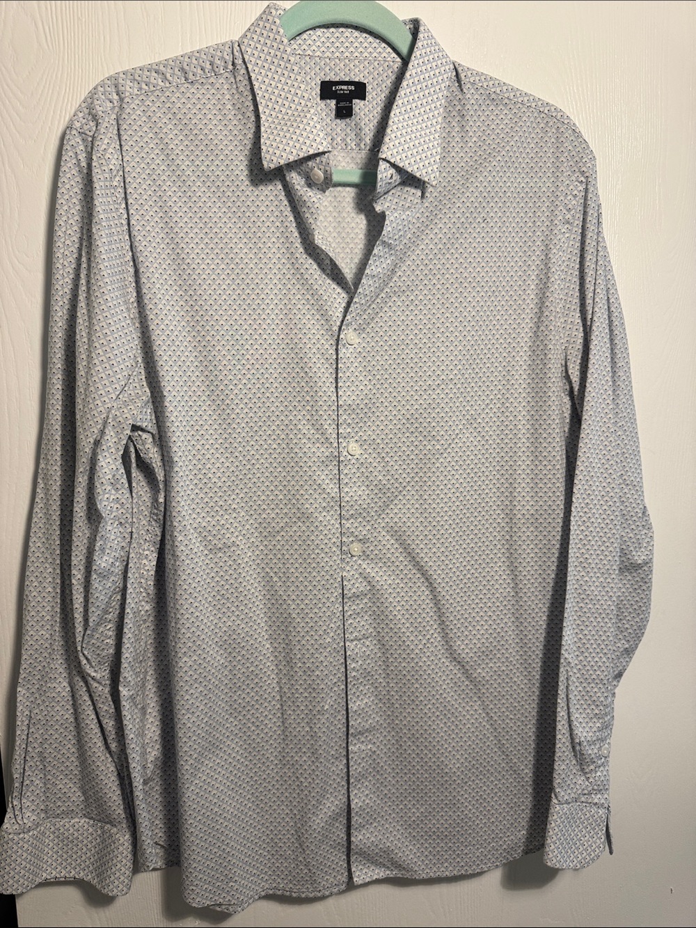 Express Men's Patterned Light Blue Dress Shirt